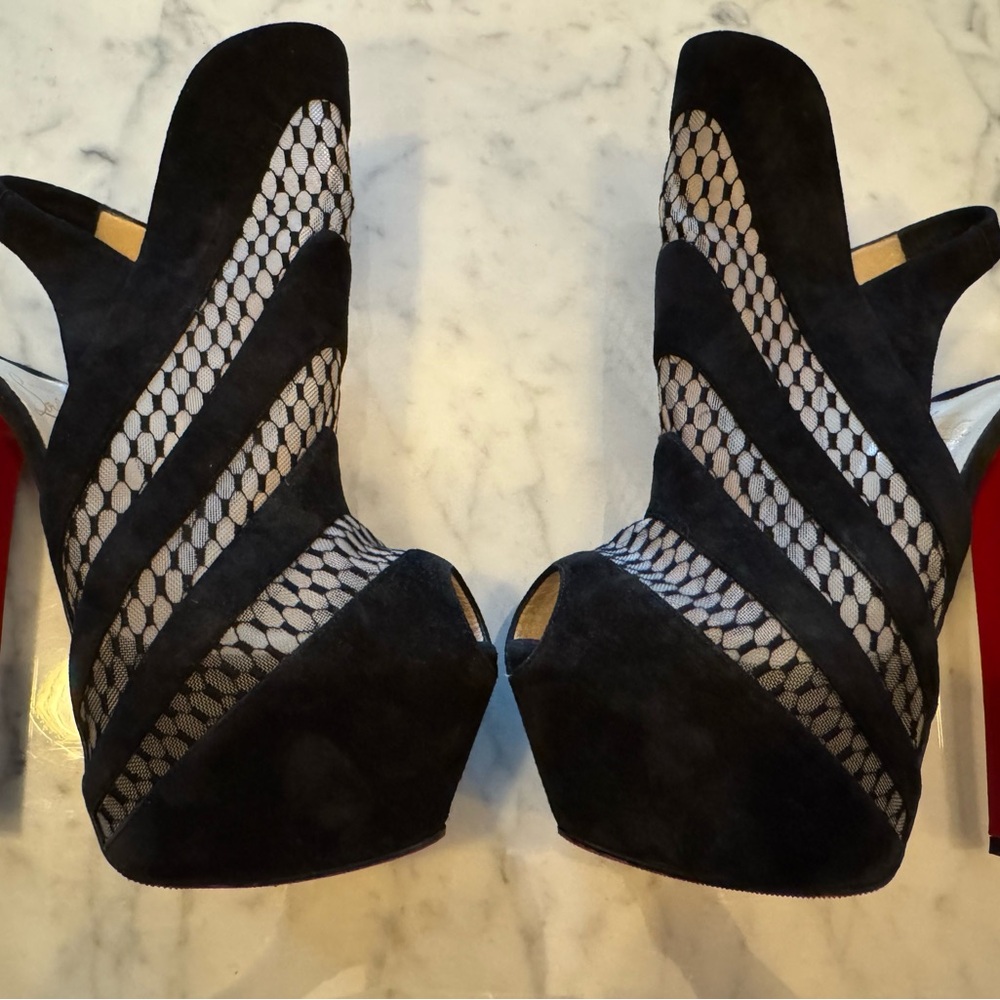 Christian Louboutin Guizi Veau Velours/Lace Black Heels 160mm Size 6